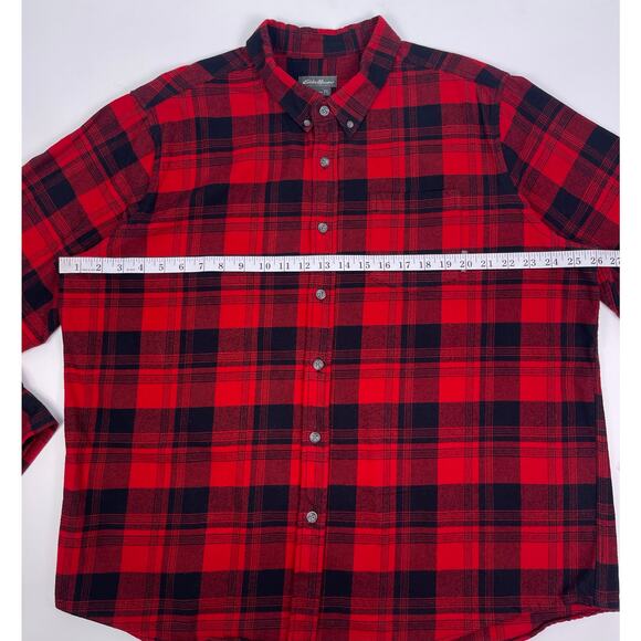 Eddie Bauer Red Black Plaid Flannel Button Up Shirt Men’s 2XL - Picture 7 of 8